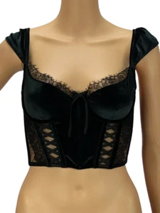 VICTORIA'S SECRET DREAM ANGELS LACE & VELVET CAP SLEEVE CORSET BRA TOP SMALL NWT - Picture 1 of 7