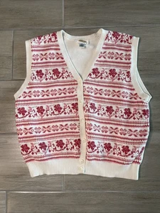 Embroidered Floral Valentines Pink Red Vintage Sweater Vest | M - Picture 1 of 8