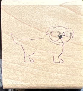 OCCHIALI DA SOLE CANE timbro gomma inchiostro antichi montati su legno CARINO ANIMALE DOMESTICO piccolo - Foto 1 di 4