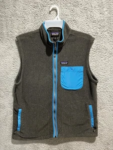 Patagonia Men’s Synchilla Vest Large Gray Blue Trim Karstens Fleece Outdoor - Picture 1 of 6