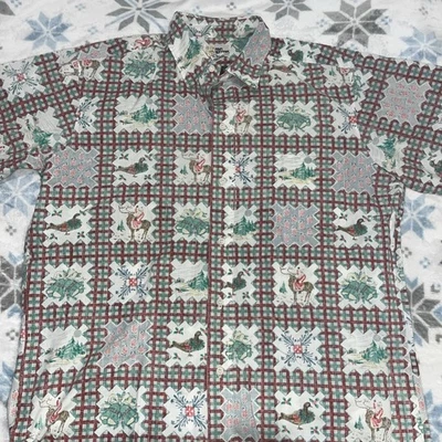 Reyn Spooner 1989 Рождественская рубашка Mele на пуговицах aloha рубашка Ss большой - Изображение 1 из 4