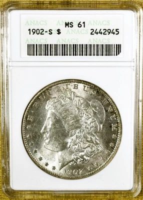 1902 年 S 版 ANACS MS61 摩根元 - 旧肥皂盒支架 — 第 1/2 张图片