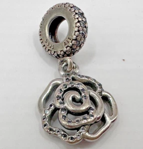 Authentic Pandora Sterling Silver Shimmering Rose Dangle Charm 791526CZ [084 GRy - Picture 1 of 3