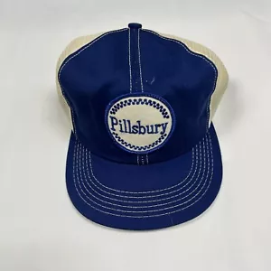 Vintage 80s PILLSBURY USA K-Brand Blue White Trucker Hat Cap Snapback Logo PATCH - Picture 1 of 3