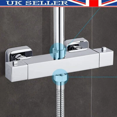 Twin Outlet Thermostatic Shower Valve Bar Mixer Tap Chrome Bathroom Square Water