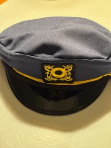 Kids Captains Skipper Hat Black Cloth Costume Cap with Black Brim Nautical Patch - Picture 1 of 2