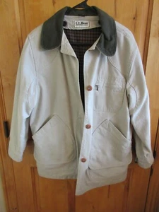 L.L. BEAN VTG SIZE M BARN CHORE COAT STONE REMOVABLE CK WOOL LINING CORD COLLAR - Picture 1 of 18