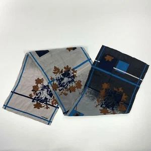 HALSTON Long Scarf Wrap Blue Floral Abstract Silk "13 x 58" Sheer Rectangle Grey - Picture 1 of 10