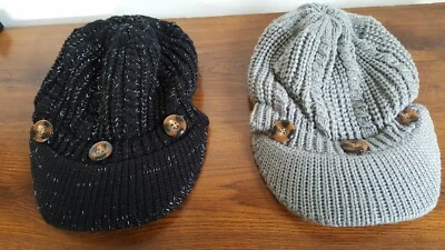 Juego de 2 sombreros cálidos de invierno con visera forrada de moda para mujer  Foto 1 de 3