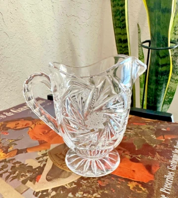 Jarra Crema Vintage Cristal Estrella de David Diseño Remolino 4 1/2" BONITO PESADO MCM Foto 1 de 4