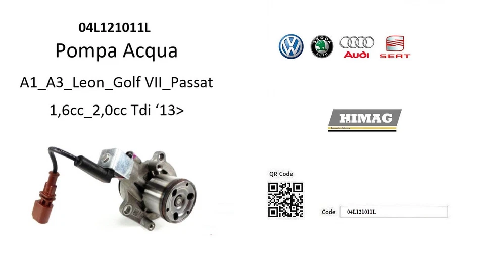 04L121011L POMPA ACQUA ORIGINALE VW A1 A3 GOLF VII PASSAT 1.6 2.0 2013 > - Imagen 1 de 1