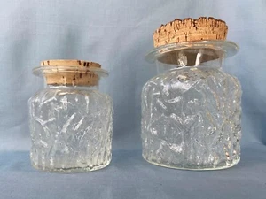 2 Vintage MCM Textured Glass Storage Jars Canisters with cork lids Bark - Picture 1 of 2