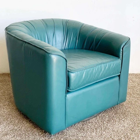 Postmodern Teal Leather Swivel Barrell Chair Cover