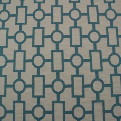 GEOMETRIC SQUARE GATE AQUA BLUE WOVEN JACQUARD MULTIUSE FABRIC BY YARD 58"W - Image 1 of 4