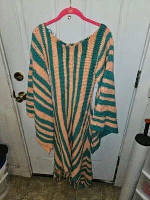 Crochet Granny Angel Sleeve Boho Dress Small-Medium Pink/Gray HANDMADE! - Image 1 of 4