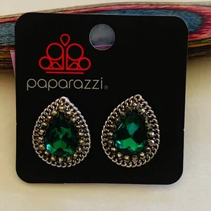 Teardrop Earrings Paparazzi Accessories Rhinestone Debutante Debut Green - Bild 1 von 2