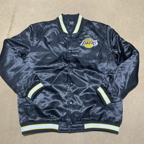 Lakers Jacket Black Satin Bomber Mens Size M Cover