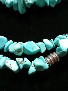 Vtg Turquoise Chips 3 Strand Chunky Stones Silver Tone Stations 29" Necklace - Picture 1 of 8
