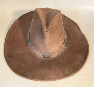 Minnetonka The Silverton Hat Brown Genuine Leather Hat Mens Medium Distressed - Picture 1 of 9