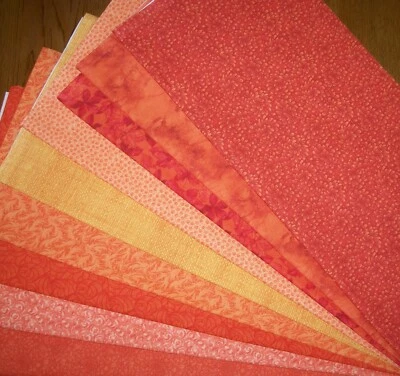 9 Orange Fat Quarters Bundle A Tonal tone on tone Fabric Precut - Image 1 of 3