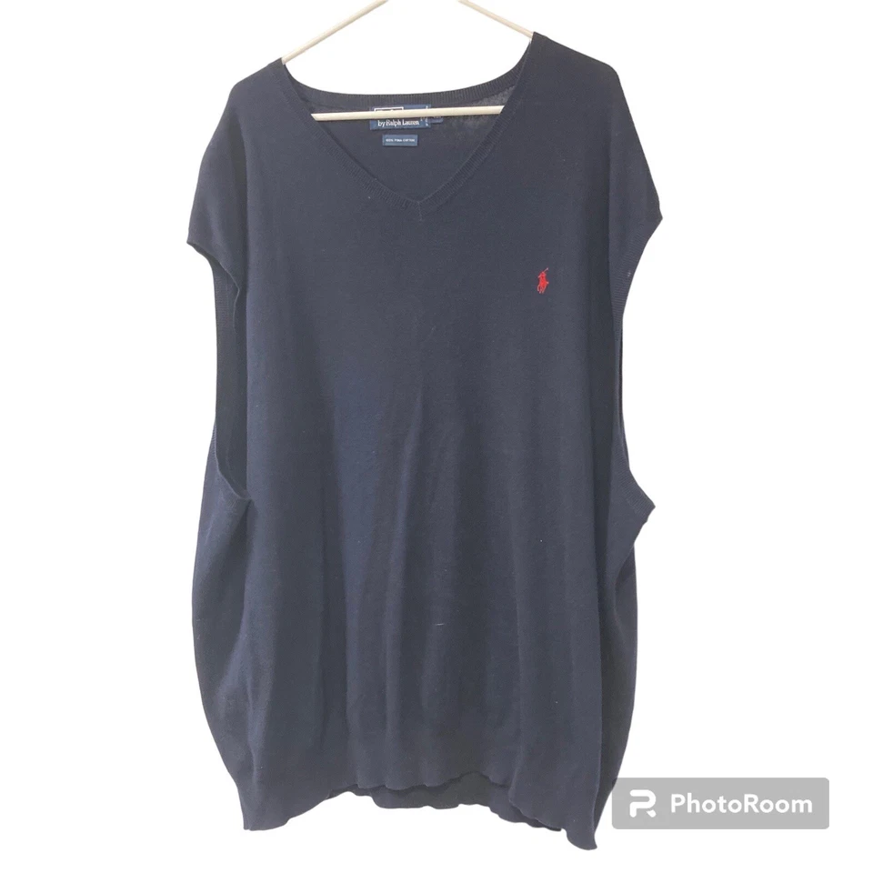 Polo Ralph Lauren Sweater Vest Pima Cotton Navy Blue V-Neck Mens 4LT - Imagem 1 de 4