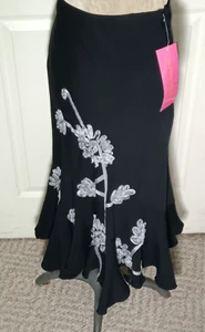 Sunny Leigh Midi Skirt Black w/Floral Ribbon Silverado Woman's 10 Ruffle Hem NWT - Picture 1 of 20
