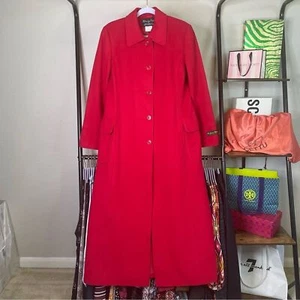 Vintage 90’s Harve Benard Henig Furs Bright Cherry Red Long Over Coat - Picture 1 of 16