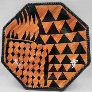 Plato de ensalada Raymond Waites International 9" Batik Art marrón negro certificado - Imagen 1 de 3