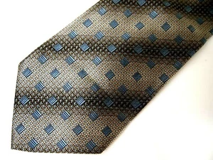 Vtg Burma Bibas Mens Necktie Tie Brown Beige Blue Geometric Wide 57" - Picture 1 of 4