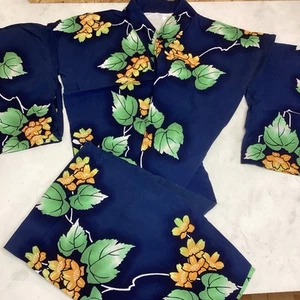 Japanese traditional Yukata for women navy yellow flowers beautiful design - Picture 1 of 10