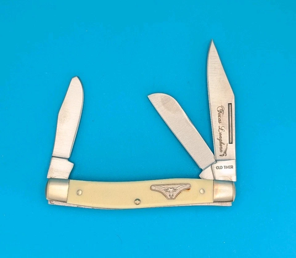 Vintage Schrade Texas Longhorn 8LH Three Blade Folding Pocket Knife! With Tin! - Image 1 of 4