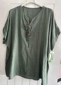 Neu Made in Italy Khaki Lagenlook Knopf Tunika Top Gr 18 20 22 24 26 OneSize - Bild 1 von 4