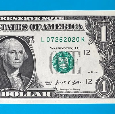 July 26, 2020 (L 07262020 K) BIRTHDAY Note $1 One Dollar Bill *UNC* - Image 1 of 4