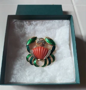 Rara Spilla Vintage Firmata DeNicola Smaltata Gioiellata Zodiaco Cancro Spilla Con Scatola - Foto 1 di 6