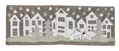 手工玻璃串珠桌旗冬季场景银色白色和金色 35 x 13 英寸 — 第 1/4 张图片