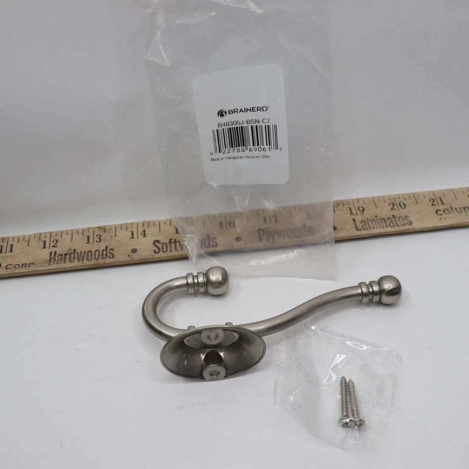 Brainerd Tradicional Decorativo Bola Extremo Abrigo y Sombrero Gancho Metal Satinado Níquel 2.4" Foto 1 de 4