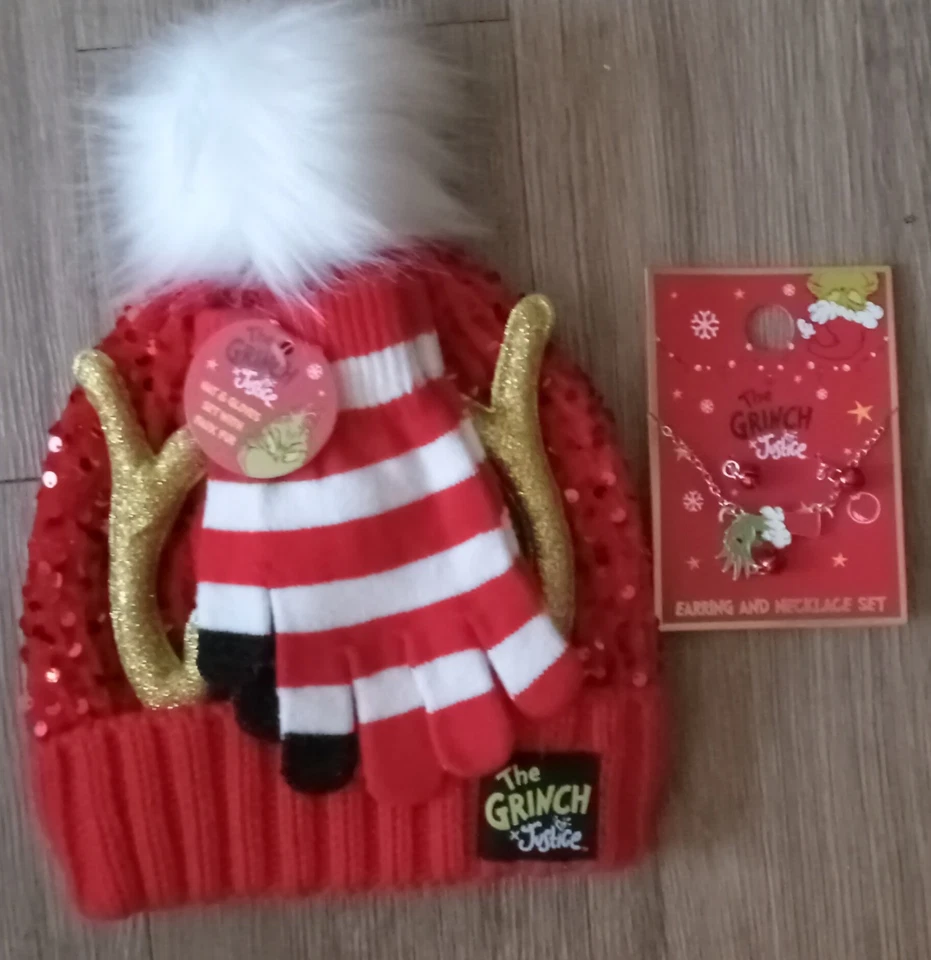 Conjunto de sombrero/guante con collar y pendientes El Grinch para niñas Foto 1 de 1