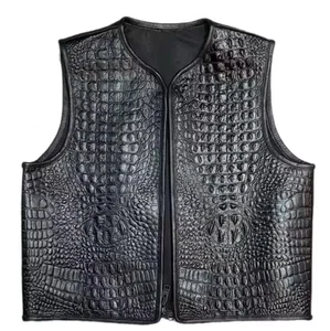 Men's Motorbike Black Crocodile Embossed Leather Motorcycle Vest Support RS - Picture 1 of 5