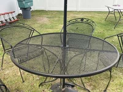 Patio Furniture Set with Umbrella Blue Outdoor Table and Chairs - Image 1 of 4