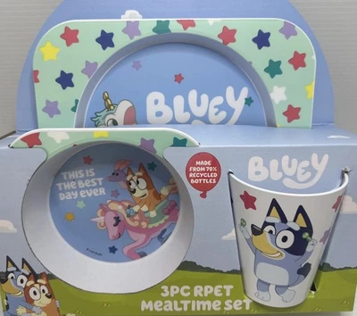 Bluey 3 Piece Mealtime Set ~ Plate, Bowl, Tumbler ~ Bluey, Bingo, Unicorn - image 1 of 4