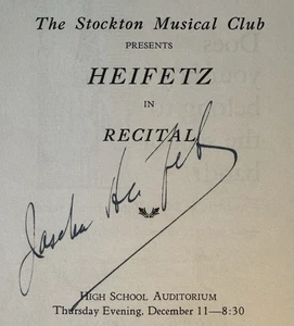 Jascha Heifetz Autographed Program, violinist, Stockton California - Picture 1 of 4
