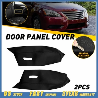Cubierta del panel de la puerta del reposabrazos de cuero sintético negra A para Nissan Sentra 2013-2019 Foto 1 de 4