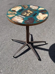 Mid Century Modern Stone Agate Resin Pedestal End Tables - 25” - Picture 1 of 10