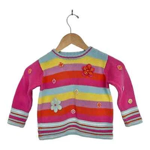 Hanna Andersson Kids Sweater Knit Pullover Striped Knit Flowers Size 110 US 5 - Picture 1 of 8