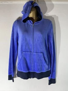 womens Juicy Couture Medium Blue Velour Full Zip Hoodie Sequin Logo Back jumper. - Picture 1 of 10