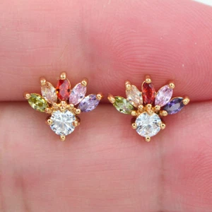18K Yellow Gold Filled Women Multicolour Topaz Cute Tail Stud Earrings Jewelry - Picture 1 of 2