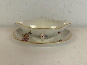 Vintage Antique German KPM Porcelain Gravy Boat Painted Floral Insect Decoration - Picture 1 of 11