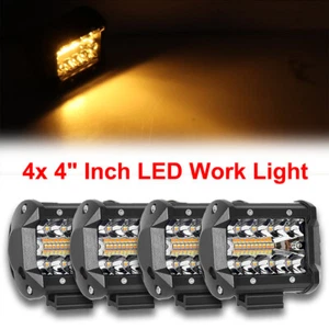 4x 4" Inch LED Work Light Bar Pod Spot Combo Amber White Strobe Offroad ATV SUV - Picture 1 of 10