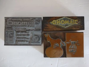 Vtg Lot 3 Diamond Milk Products Letter Press Printing Blocks Wood/Lead ✓ Mark C4 - Picture 1 of 11