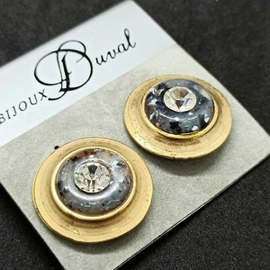Authentic Vintage Rhinestone Earrings Large Classic Clip On Gold Elegant Runway  - Bild 1 von 12